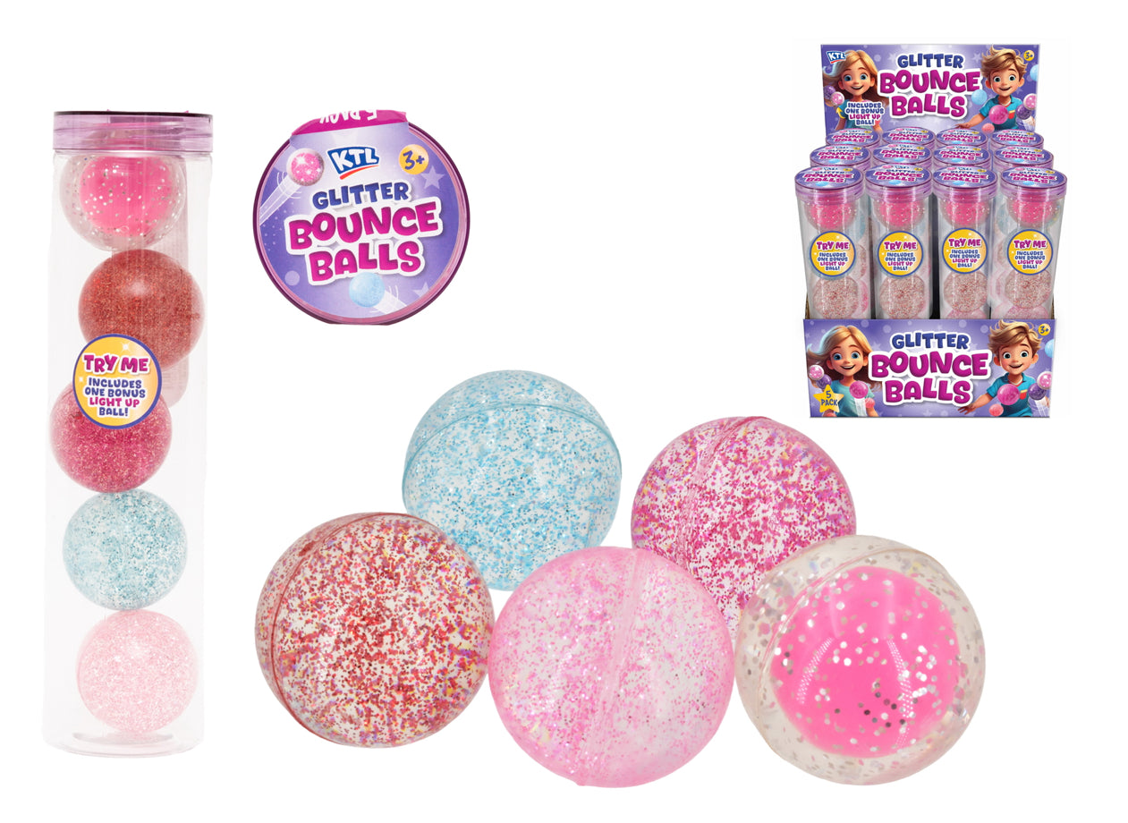 5pc Bouncy Balls In Tube (4pc Glitter/1pc Lightup)